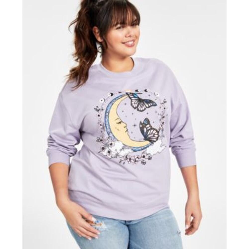 Rebellious One Juniors Trendy Plus Moon Graphic Print Wisteria Purple, Size 3X